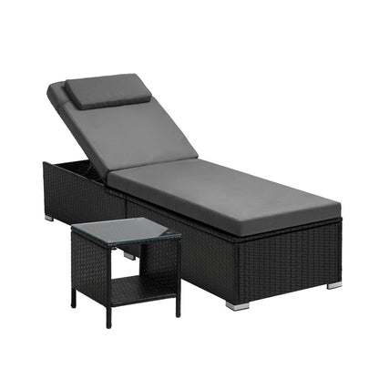 Livsip Sun Lounge Wicker Lounger Table Patio Furniture Outdoor Setting Day Bed-Sun Lounges-PEROZ Accessories