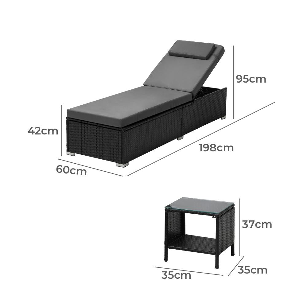 Livsip Sun Lounge Wicker Lounger Table Patio Furniture Outdoor Setting Day Bed-Sun Lounge-PEROZ Accessories