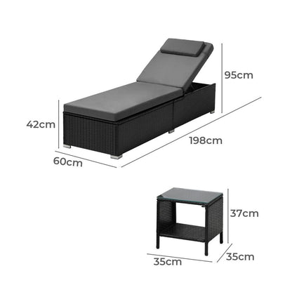 Livsip Sun Lounge Wicker Lounger Table Patio Furniture Outdoor Setting Day Bed-Sun Lounge-PEROZ Accessories