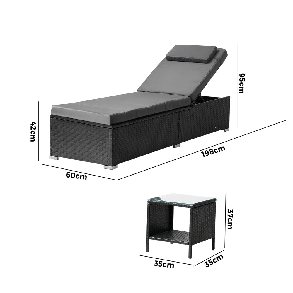 Livsip Sun Lounge Wicker Lounger Table Patio Furniture Outdoor Setting Day Bed-Sun Lounges-PEROZ Accessories