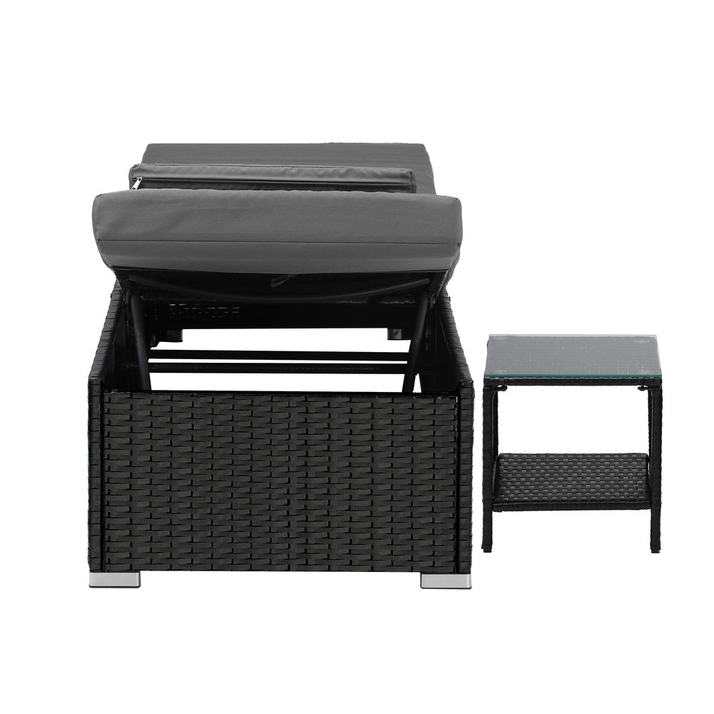 Livsip Sun Lounge Wicker Lounger Table Patio Furniture Outdoor Setting Day Bed-Sun Lounges-PEROZ Accessories