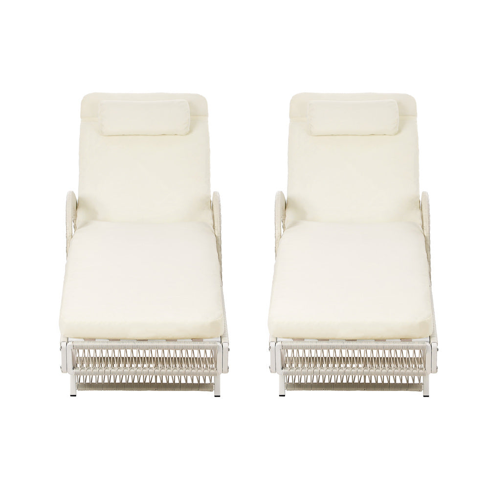 Livsip 3PCS Outdoor Sun Lounger Wicker Lounge Table Chairs Grey-Sun Lounge-PEROZ Accessories