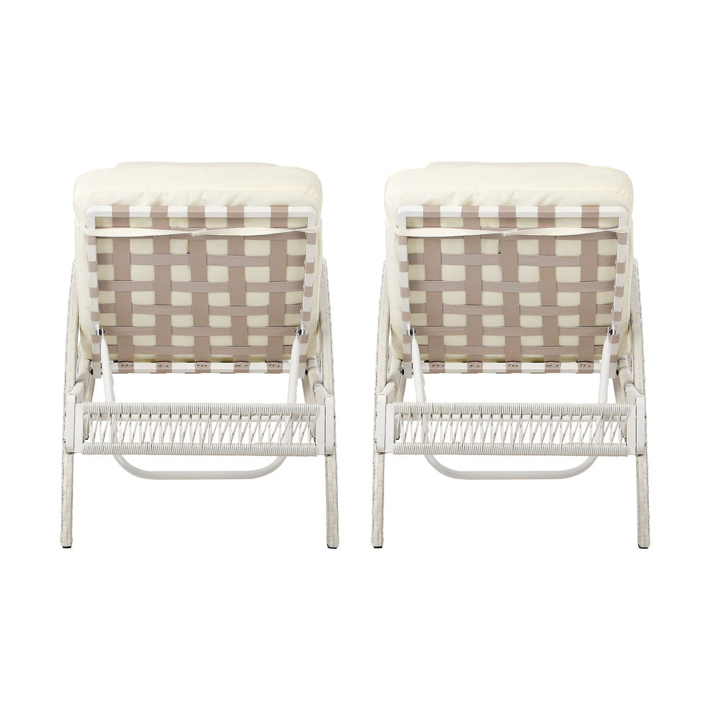 Livsip 3PCS Outdoor Sun Lounger Wicker Lounge Table Chairs Grey-Sun Lounge-PEROZ Accessories