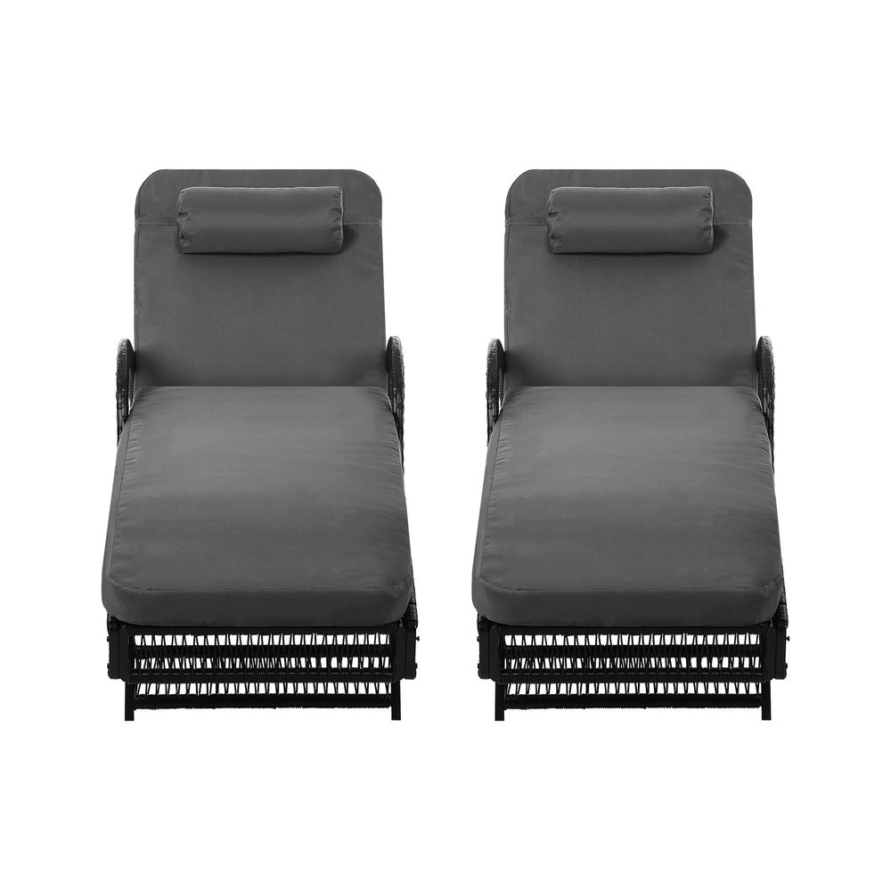 Livsip 2PCS Outdoor Sun Lounge Wicker Bed Patio Furniture Grey-Sun Lounge-PEROZ Accessories