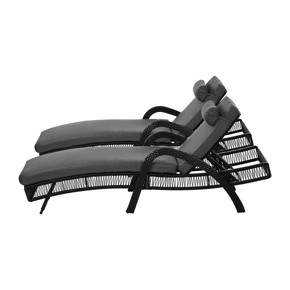 Livsip 2PCS Outdoor Sun Lounge Wicker Bed Patio Furniture Grey-Sun Lounge-PEROZ Accessories
