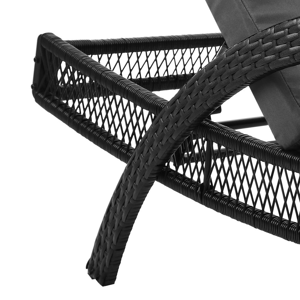 Livsip 2PCS Outdoor Sun Lounge Wicker Bed Patio Furniture Grey-Sun Lounge-PEROZ Accessories