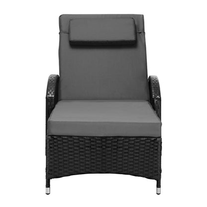 Livsip Wheeled Sun Lounger Day Bed Outdoor Setting Patio Furniture Black-Sun Lounge-PEROZ Accessories