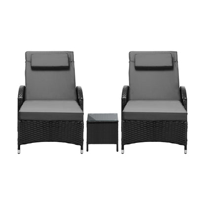 Livsip 2x Wheeled Sun Lounger Day Bed &amp; Table Outdoor Setting Patio Furniture-Sun Lounges-PEROZ Accessories