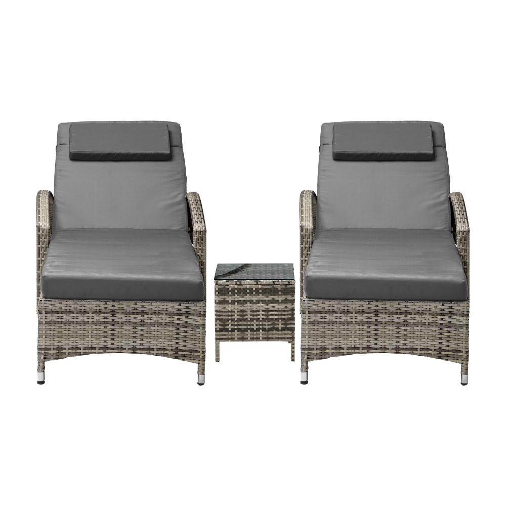 Livsip 2x Wheeled Sun Lounger Day Bed W/ Table Outdoor Setting Patio Furniture-Sun Lounge-PEROZ Accessories