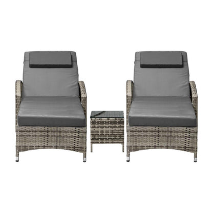 Livsip 2x Wheeled Sun Lounger Day Bed W/ Table Outdoor Setting Patio Furniture-Sun Lounge-PEROZ Accessories