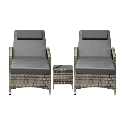 Livsip 2x Wheeled Sun Lounger Day Bed W/ Table Outdoor Setting Patio Furniture-Sun Lounges-PEROZ Accessories