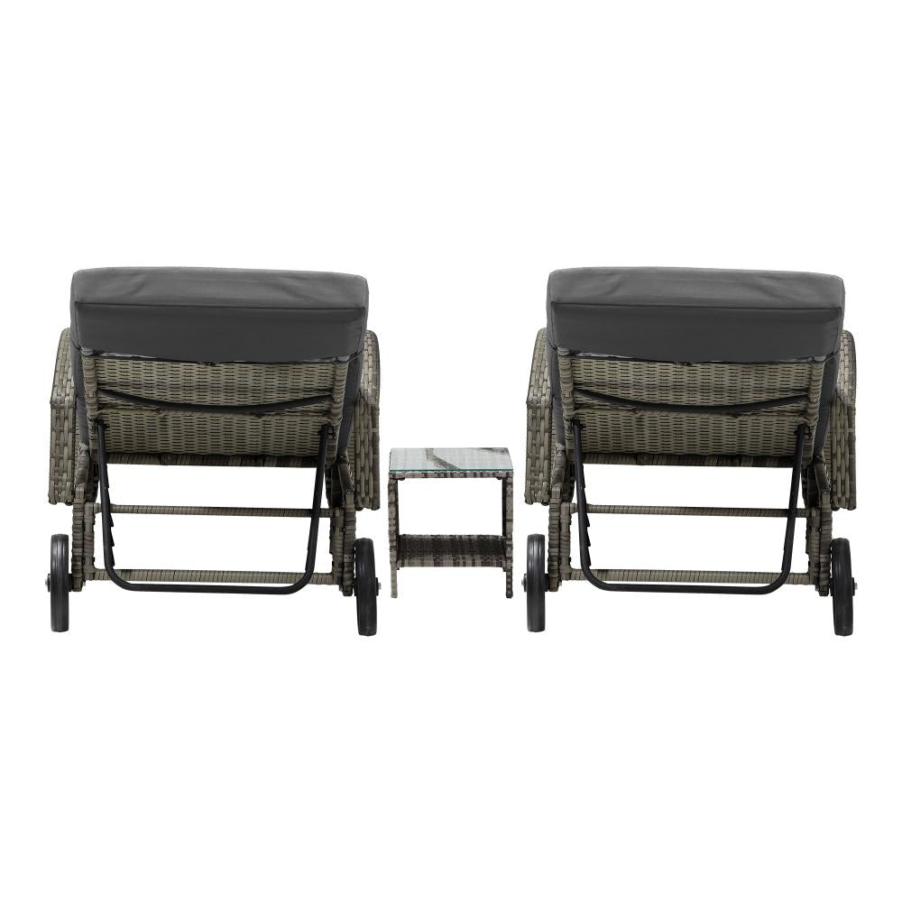 Livsip 2x Wheeled Sun Lounger Day Bed W/ Table Outdoor Setting Patio Furniture-Sun Lounge-PEROZ Accessories
