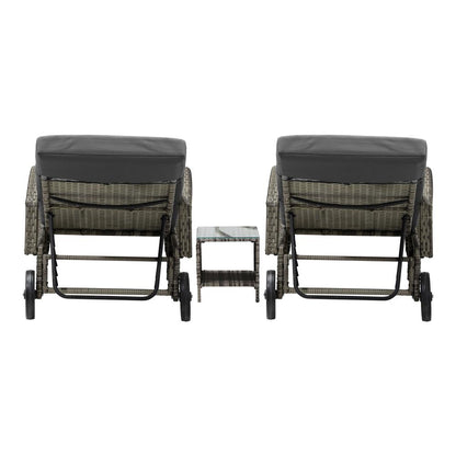 Livsip 2x Wheeled Sun Lounger Day Bed W/ Table Outdoor Setting Patio Furniture-Sun Lounge-PEROZ Accessories