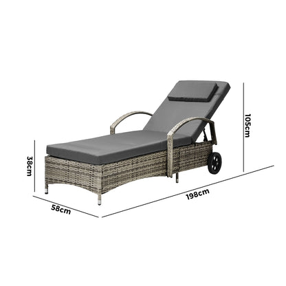 Livsip Wheeled Sun Lounger Day Bed Outdoor Setting Patio Furniture-Sun Lounges-PEROZ Accessories