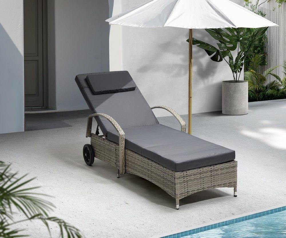 Livsip 2x Sun Lounge Adjustable Backrest Wicker Grey-Sun Lounge-PEROZ Accessories