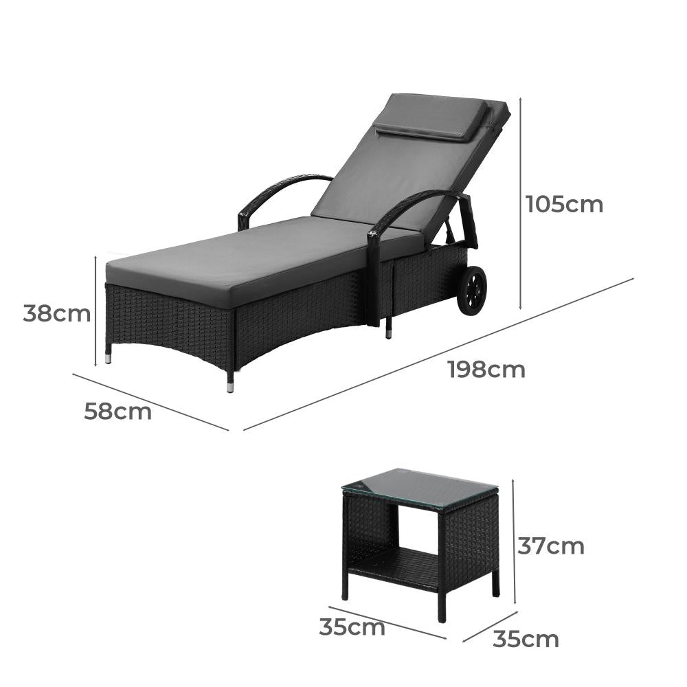 Livsip Sun Lounger Wheeled Day Bed with Table Set Outdoor Patio Furniture-Sun Lounge-PEROZ Accessories