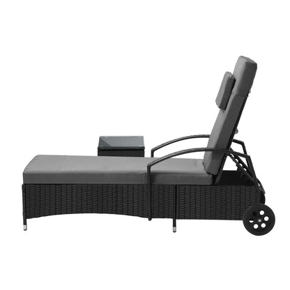 Livsip Sun Lounger Wheeled Day Bed with Table Set Outdoor Patio Furniture-Sun Lounges-PEROZ Accessories