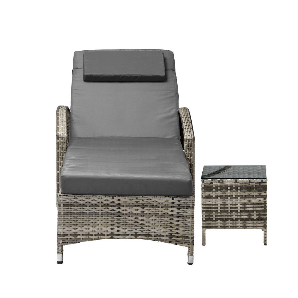Livsip Sun Lounger Wheeled Day Bed with Table Patio Outdoor Setting Furniture-Sun Lounges-PEROZ Accessories