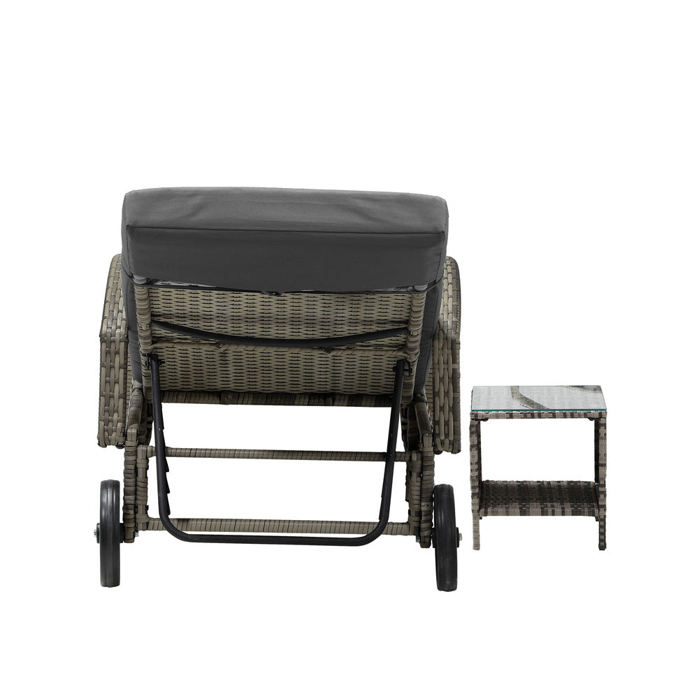 Livsip Sun Lounger Wheeled Day Bed with Table Patio Outdoor Setting Furniture-Sun Lounges-PEROZ Accessories