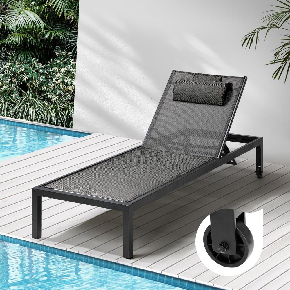 Livsip Sun Lounge with Aluminium Frame and Wheels Removable Day Bed Outdoor Furniture Garden Patio Lounge-Sun Lounge-PEROZ Accessories