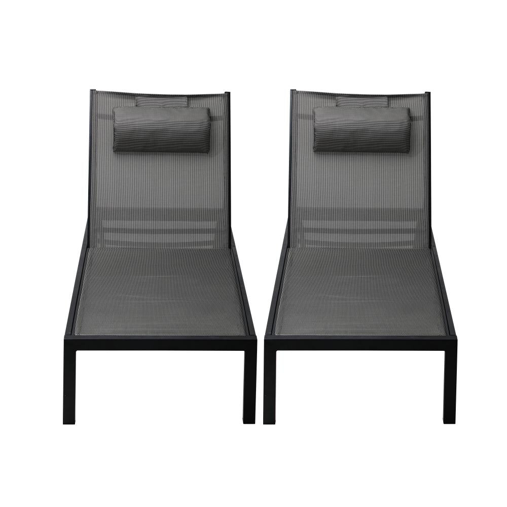 Livsip 2pc Sun Lounge with Aluminium Frame and Wheels Removable Day Bed Outdoor Furniture Garden Patio Lounge-Sun Lounge-PEROZ Accessories
