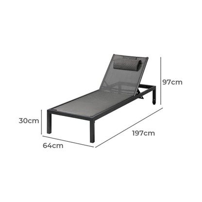 Livsip 2pc Sun Lounge with Aluminium Frame and Wheels Removable Day Bed Outdoor Furniture Garden Patio Lounge-Sun Lounge-PEROZ Accessories