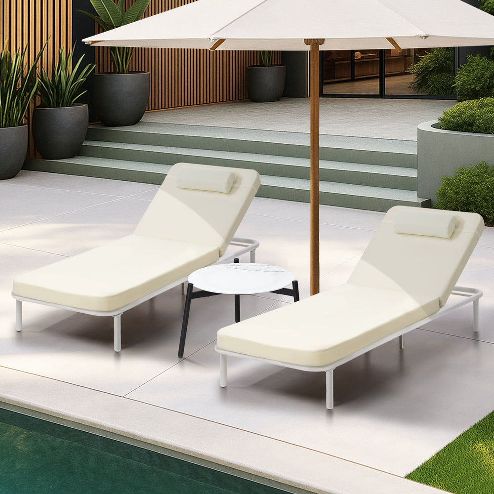 Livsip 3PCS Sun Lounge Outdoor Lounger Set Table Chairs Beige-Sun Lounge-PEROZ Accessories
