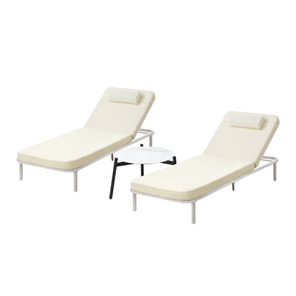 Livsip 3PCS Sun Lounge Outdoor Lounger Set Table Chairs Beige-Sun Lounge-PEROZ Accessories