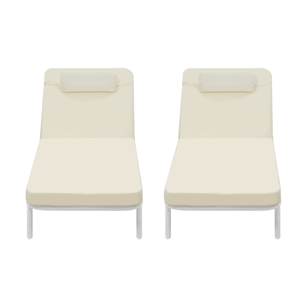 Livsip 3PCS Sun Lounge Outdoor Lounger Set Table Chairs Beige-Sun Lounge-PEROZ Accessories