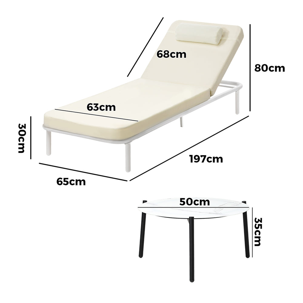Livsip 3PCS Sun Lounge Outdoor Lounger Set Table Chairs Beige-Sun Lounge-PEROZ Accessories