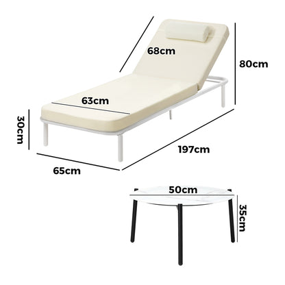 Livsip 3PCS Sun Lounge Outdoor Lounger Set Table Chairs Beige-Sun Lounge-PEROZ Accessories