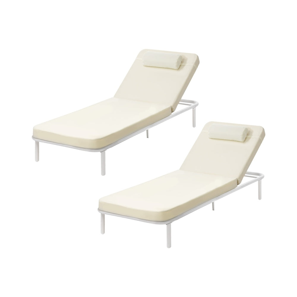 Livsip 3PCS Sun Lounge Outdoor Lounger Set Table Chairs Beige-Sun Lounge-PEROZ Accessories