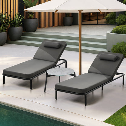 Livsip 3PCS Sun Lounge Outdoor Lounger Set Table Chairs Grey-Sun Lounge-PEROZ Accessories