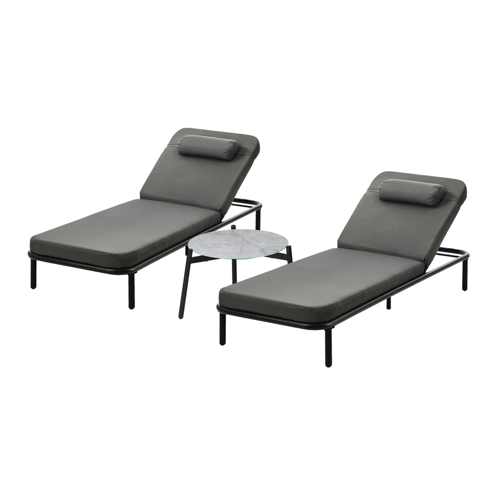 Livsip 3PCS Sun Lounge Outdoor Lounger Set Table Chairs Grey-Sun Lounge-PEROZ Accessories