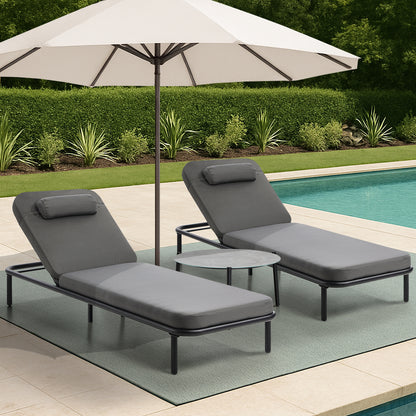 Livsip 3PCS Sun Lounge Outdoor Lounger Set Table Chairs Grey-Sun Lounge-PEROZ Accessories