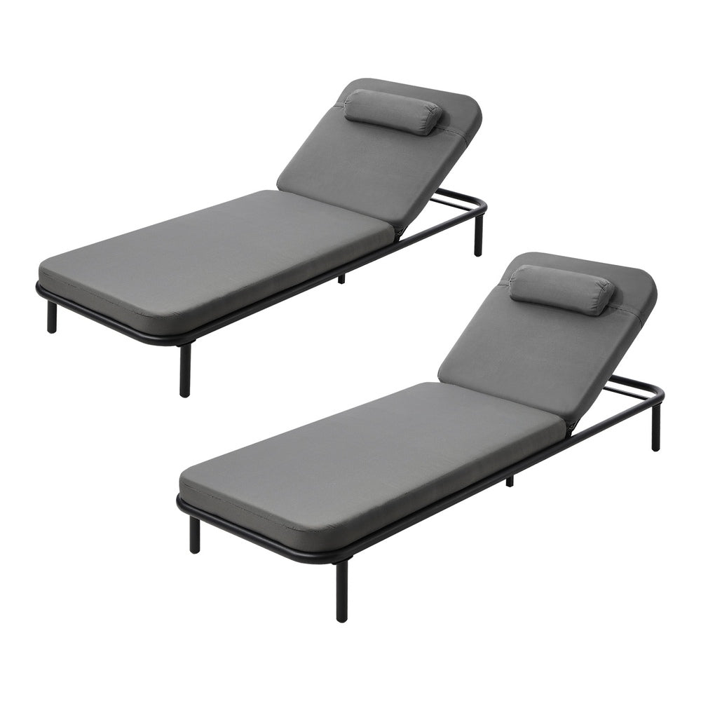 Livsip 2PCS Sun Lounge Outdoor Patio Furniture Setting Grey-Sun Lounge-PEROZ Accessories