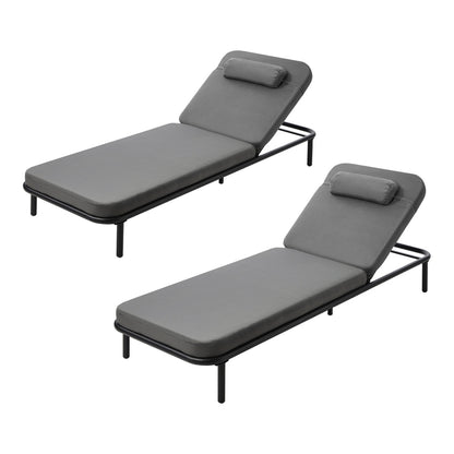 Livsip 2PCS Sun Lounge Outdoor Patio Furniture Setting Grey-Sun Lounge-PEROZ Accessories