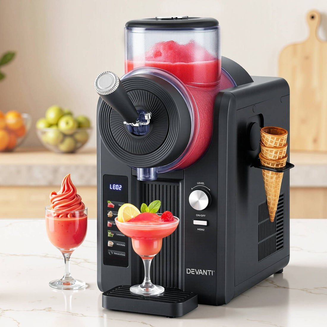 Devanti 2L Slushie Machine Ice Cream Maker Frozen Smoothies Milkshakes Black-Appliances > Kitchen Appliances > Ice Makers-PEROZ Accessories
