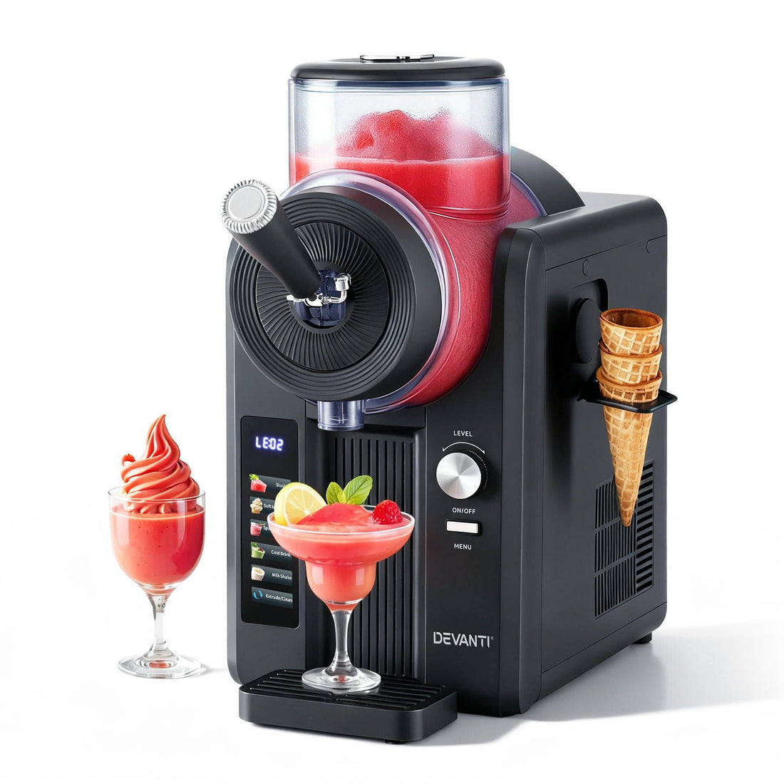 Devanti 2L Slushie Machine Ice Cream Maker Frozen Smoothies Milkshakes Black-Appliances > Kitchen Appliances > Ice Makers-PEROZ Accessories