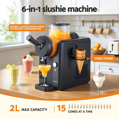 Devanti 2L Slushie Machine Ice Cream Maker Frozen Smoothies Milkshakes Black-Appliances > Kitchen Appliances > Ice Makers-PEROZ Accessories