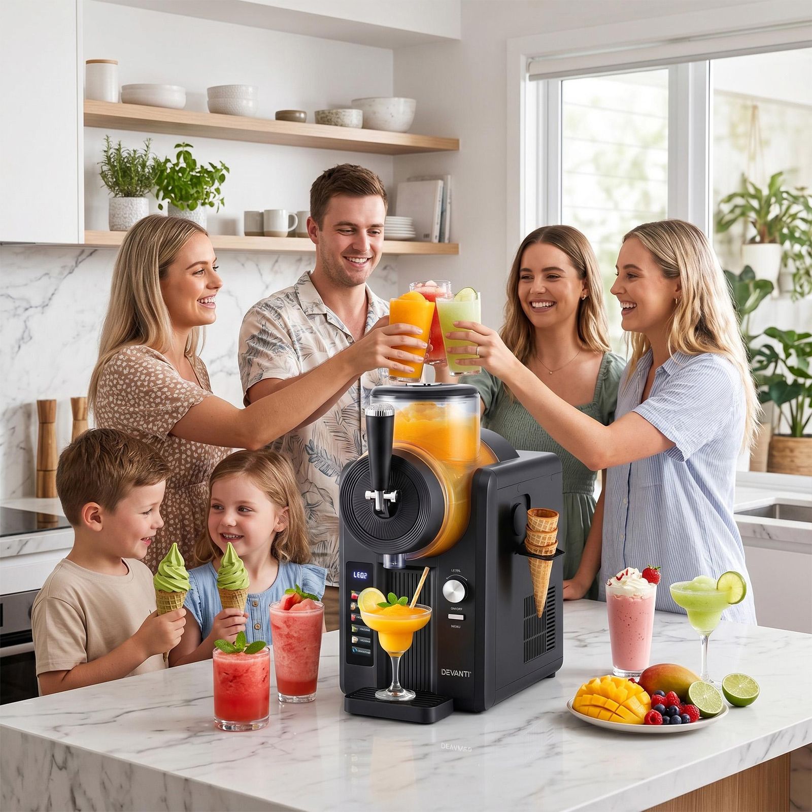 Devanti 2L Slushie Machine Ice Cream Maker Frozen Smoothies Milkshakes Black-Appliances > Kitchen Appliances > Ice Makers-PEROZ Accessories