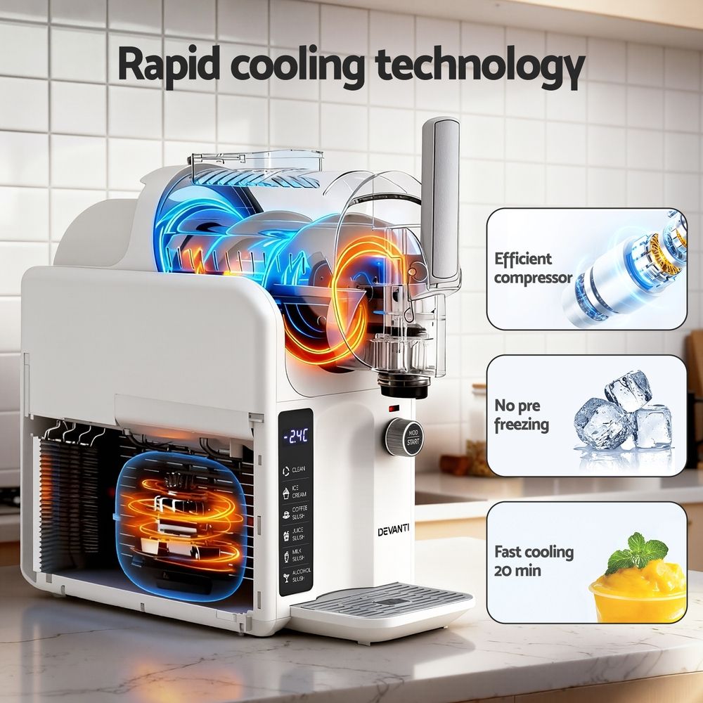 Devanti 5in1 Slushie Machine Ice Cream Maker 2L White-Appliances > Kitchen Appliances > Ice Makers-PEROZ Accessories