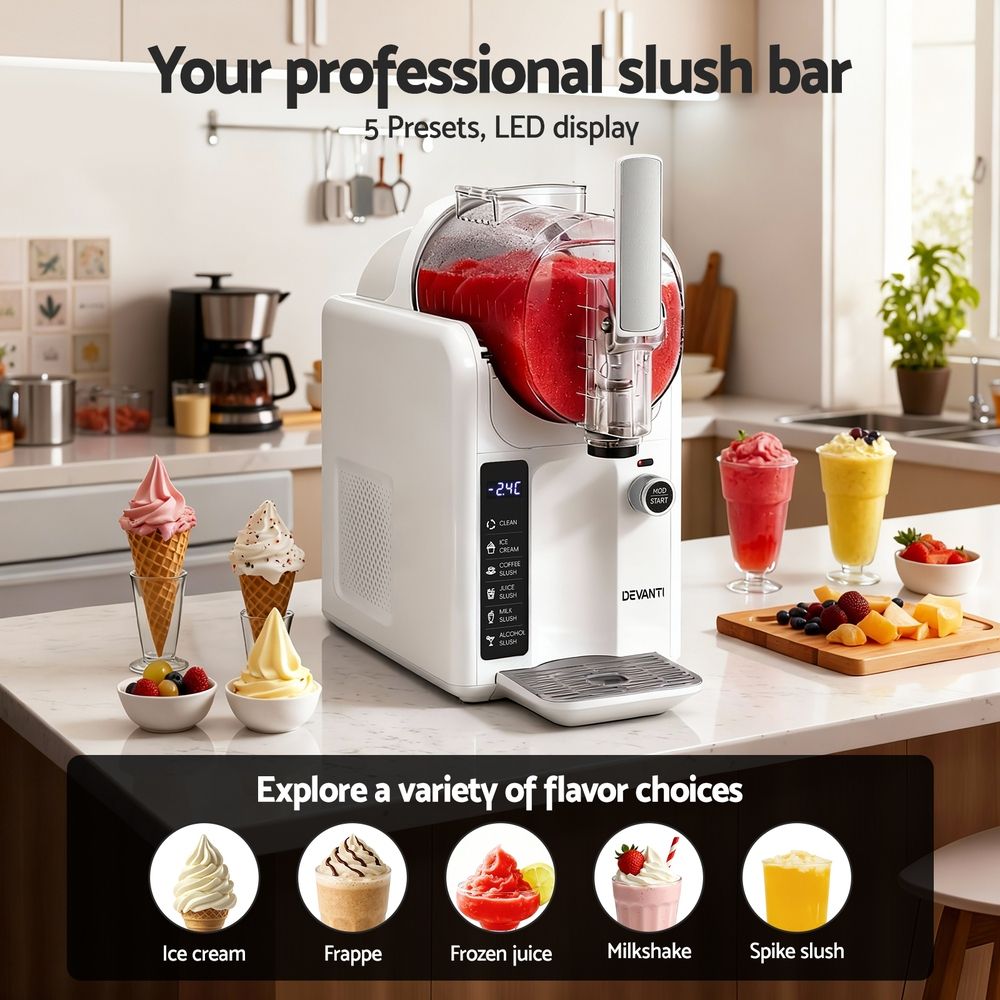 Devanti 5in1 Slushie Machine Ice Cream Maker 2L White-Appliances > Kitchen Appliances > Ice Makers-PEROZ Accessories