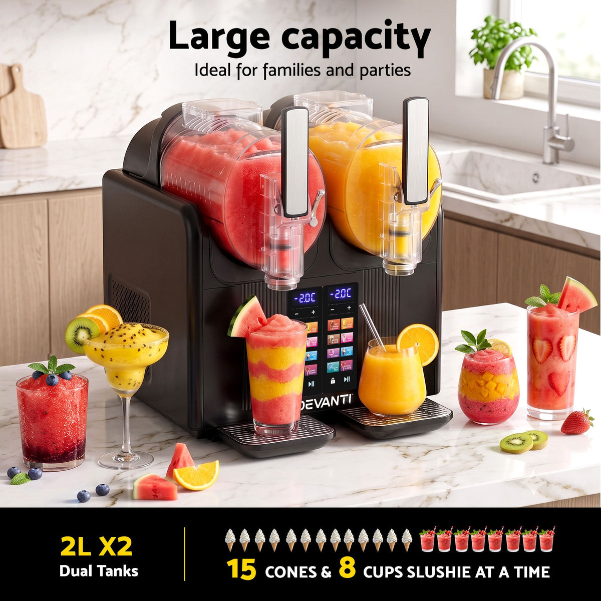 Devanti Slushie Machine 4L Dual Tanks Frozen Drink Ice Cream Maker-Home &amp; Garden > Pool &amp; Accessories > Pool Covers &amp; Accessories-PEROZ Accessories