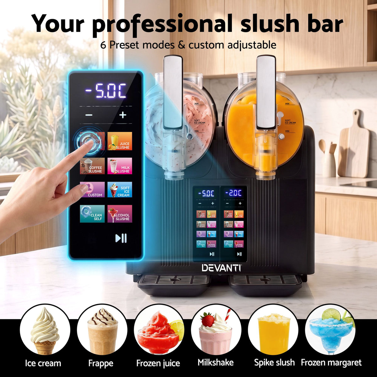 Devanti Slushie Machine 4L Dual Tanks Frozen Drink Ice Cream Maker-Home &amp; Garden > Pool &amp; Accessories > Pool Covers &amp; Accessories-PEROZ Accessories