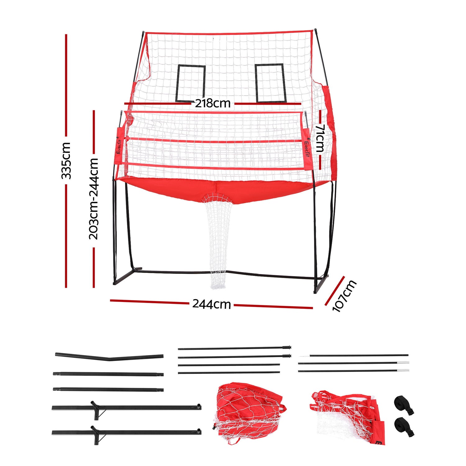 Everfit 8ft Volleyball Net Training Equipment Adjustable Height Portable with Ball and Bag-Sports &amp; Fitness > Ball Sports > Netball &amp; Netball Accessories-PEROZ Accessories