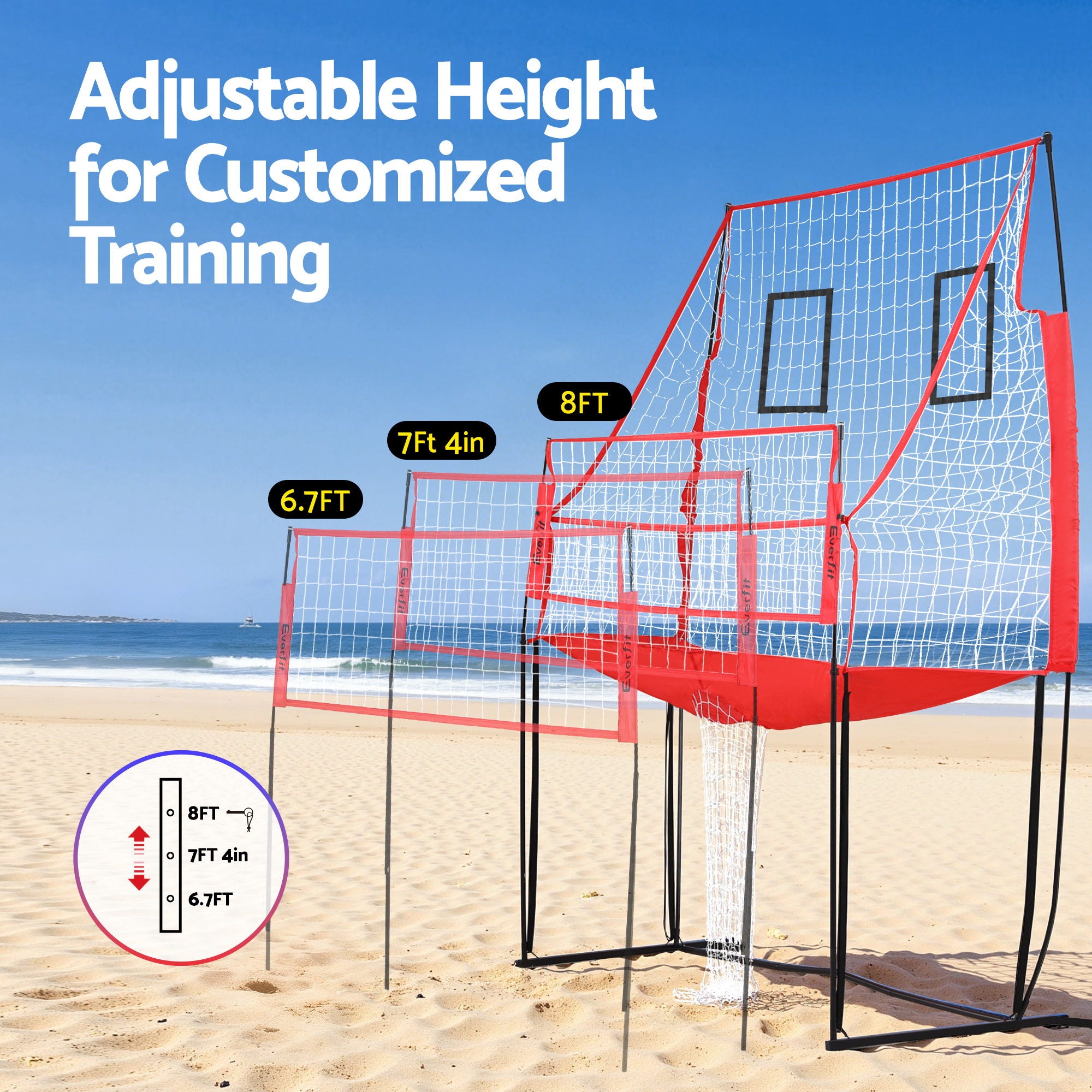 Everfit 8ft Volleyball Net Training Equipment Adjustable Height Portable with Ball and Bag-Sports &amp; Fitness > Ball Sports > Netball &amp; Netball Accessories-PEROZ Accessories