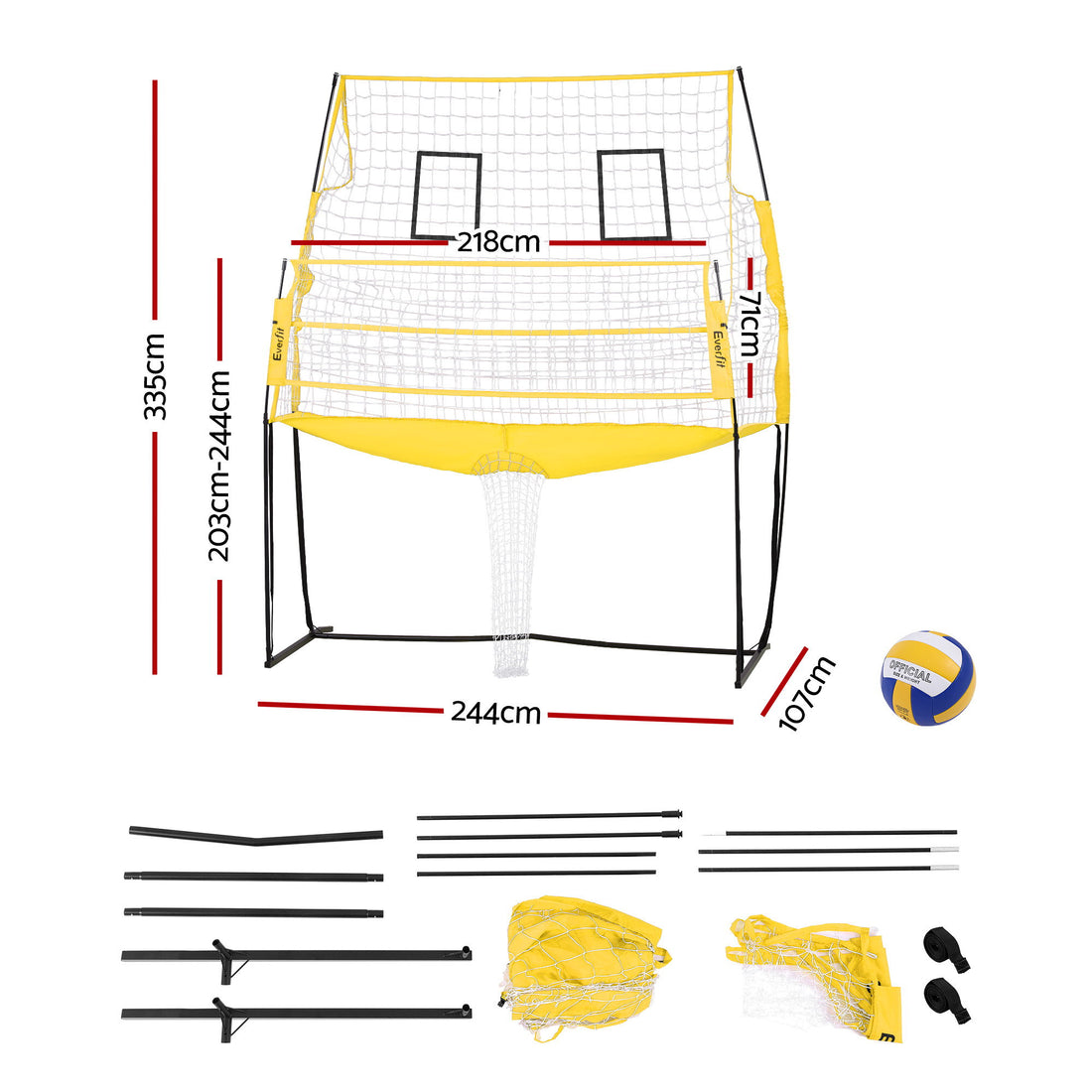 Everfit 8ft Volleyball Net Free-standing Adjustable Height Portable with Ball and Bag-Sports &amp; Fitness > Ball Sports > Soccer &amp; Soccer Accessories-PEROZ Accessories