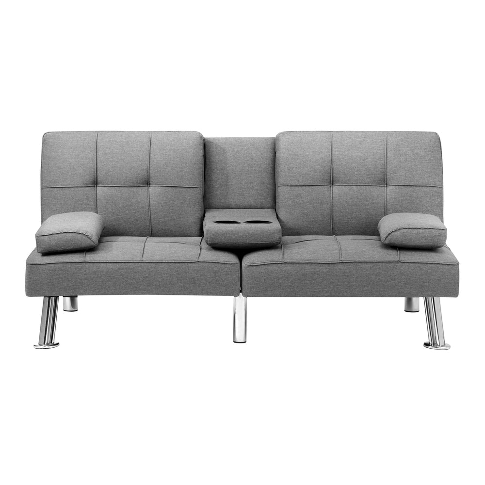 Oikiture 3 Seater Sofa Bed with Cup Holders Grey Fabric-Sofa Beds-PEROZ Accessories
