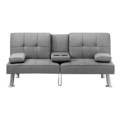 Oikiture 3 Seater Sofa Bed with Cup Holders Grey Fabric-Sofa Beds-PEROZ Accessories